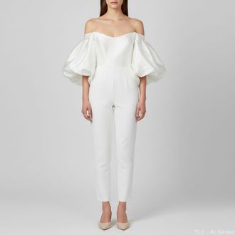 Solace London White Gabardine And Crepe Alba Jumpsuit