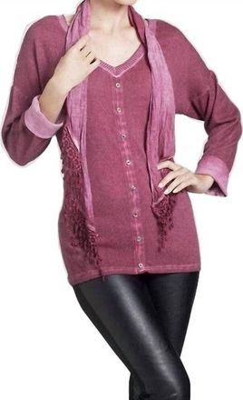 Angel Front-To-Back Top W/ Scarf In Cranberry