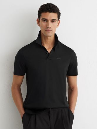 Reiss Black Airwater-cotton Logo Polo Shirt, Xxl