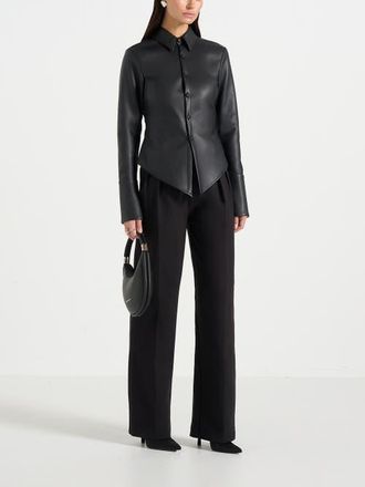 Mani&egrave;re De Voir Sonia Leather Cinch Shirt in Black at Nordstrom, Size 8