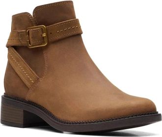 Clarks Maye Boots Womens Dark Tan Leather Ankle Strap Booties LION597