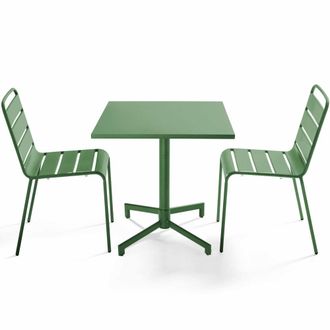 Oviala Conjunto de mesa y 2 sillas de jard&iacute;n de metal de 70 cm verde cactus