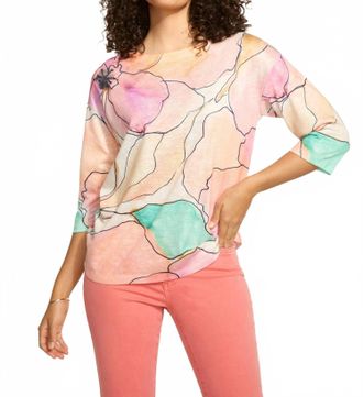 FDJ Tilly Three Quarter Sleeve Drop Shoulder Top In Pink Tableau