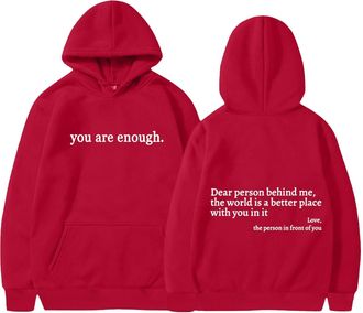 Generic Fleece Hoodies Women Uk Womens You Are Enough Graphic Pullover Hoodies Lounge Stylish Fleece Jumper Long Sleeve Solid Hooded Tops Vintage Classic Work