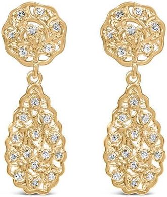 House of Brilliance 14K Yellow Gold Plated Silver 1/5 Cttw Diamond Teardrop Filigree Earrings at Nordstrom
