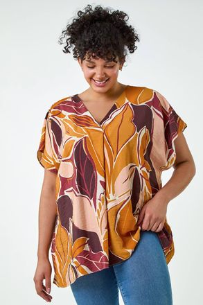 Roman Leaf Print Pleat Front Top