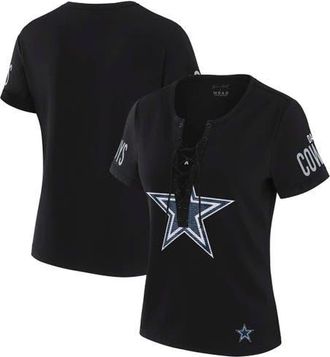 WEAR by Erin Andrews Womens WEAR by Erin Andrews x Gracie Hunt Black Dallas Cowboys Draft Me Lace-Up T-Shirt at Nordstrom, Size X-Small