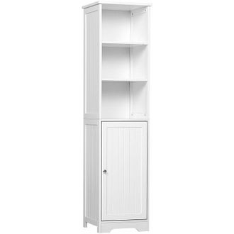Kleankin Armario Alto De Ba&ntilde;o De 5 Niveles Columna Auxiliar De Ba&ntilde;o Con 3 Estantes 1 Puerta Y Balda Interior Ajustable 40x38x160 Cm Blanco