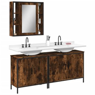 Berkfield Home 3 Piece Bathroom Cabinet Set Smoked Oak Engineered Wood in Brown