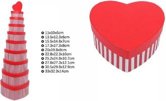 Trade Shop Trade Shop - Set 10pz Scatole Box Regali Varie Misure Matrioska Forma Cuore Rosso Righe 71955