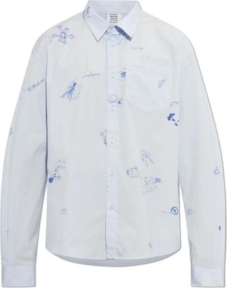 VETEMENTS Printed Shirt - Heren - Zakelijke Overhemden - Blauw - XL - Katoen - Overhemden