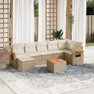 vidaXL Vidaxl - Juego De Sof&aacute;s De Jard&iacute;n Con Cojines Beige 8 Pzas Rat&aacute;n Pe