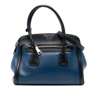 Prada Pre-owned Prada Bicolor Saffiano Trimmed City Calf Double Zip Satchel Ladies 9KV64ECKSSEGADWA