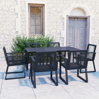 vidaXL 7 Pcs Dining Set Para Black Pvc Vime Garden
