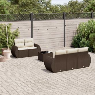 vidaXL Set Sof&aacute;s De Jard&iacute;n 6 Piezas Y Cojines Rat&aacute;n Sint&eacute;tico Marr&oacute;n Vidaxl