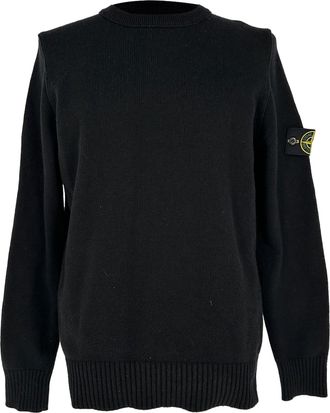 Stone Island Crewneck Knitted Sweater in Black Wool