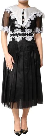 Dolce & Gabbana Zijden Macram&eacute; Kant Midi Jurk - Dames - Casual kleedjes - Zwart - 2XS - Katoen - Kleedjes