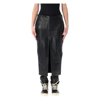 Rick Owens Leather Skirts, female, Black, Size: M Calf Sliced Leather Skirt