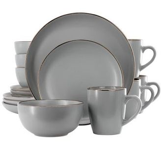 Gibson Home Rockaway 16 Piece Stoneware Gold Rimmed Dinnerware Set in Grey at Nordstrom