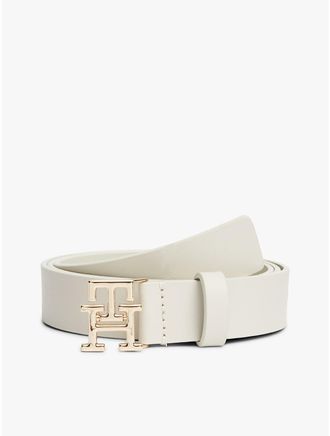 Tommy Hilfiger Womens Monogram Buckle Leather Belt - White - 40