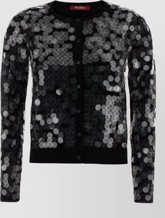 Max Mara wool sequin knit crew neck long-sleeve cardigan
