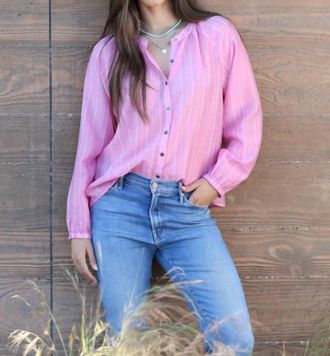 Dylan Long Sleeves Textured Stripe Blouse In Love Pink
