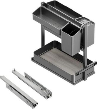 Emuca Emuca Carro Extra&iacute;ble Con Cestas Y Accesorios Harmony Con Cierre Suave, M&oacute;dulo Ancho 300mm Alto 700mm, Acero Y Madera, Gris Antracita