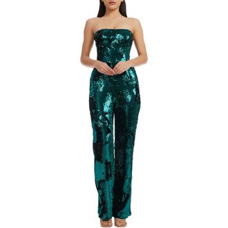 Dress The Population Andy Sequin Strapless Jumpsuit in Deep Emerald at Nordstrom Rack, Size Xx-Large