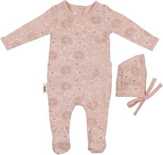 Maniere Soft Roses Footie & Hat Set in Mauve at Nordstrom, Size Newborn