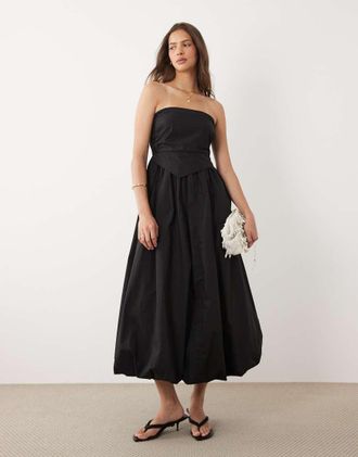 Asos Vestito midi a fascia nero arricciato