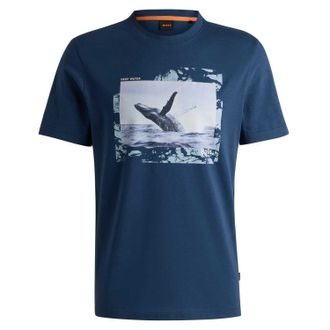 HUGO BOSS Heren Walvis Katoenen T-Shirt (Marineblauw)