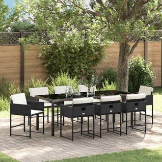 vidaXL Conjunto De Comedor De Jard&iacute;n 9 Pcs Negro Rat&aacute;n Sint&eacute;tico Vidaxl