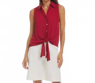 Karen Kane Sleeveless Tie-Front Top In Red