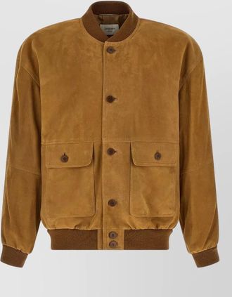 Saint Laurent suede bomber jacket front pockets ribbed trims