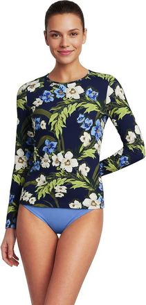 Lands End SunShade UPF 50 Long Sleeve Relaxed Rash Guard in Deep Sea/blue Floral Tropic at Nordstrom, Size X-Small P