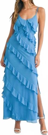 Mabel the Belt Asymetrical Tiered Ruffled Maxi Dress In Blue