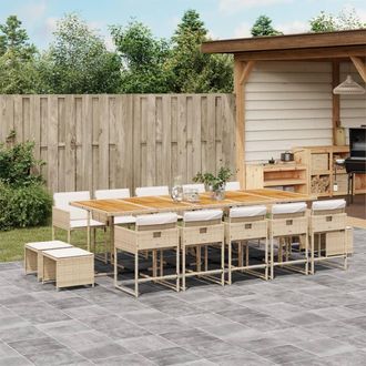 vidaXL Set Comedor De Jard&iacute;n Con Cojines 15 Pzas Rat&aacute;n Sint&eacute;tico Beige Vidaxl