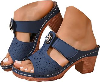 Generic Platform Wedge Sandals for Women 2026 -Dressy Sandals for Summer,Low Heel Open Toe Work Shoes for Office,Casual Breathable Hollow Out Shoes Navy