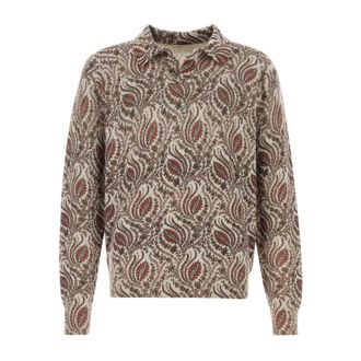 Etro Etro, V-neck Knitwear, male, Multicolor, Size: L Wool Jacquard Sweater with Foliage Motif