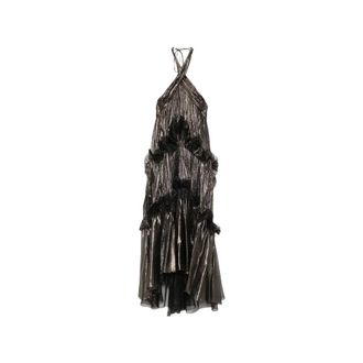 Maria Lucia Hohan Jurk met metallic effect en veterdetails - Dames - Jurken - Bruin - Maat: 2XS Zijde