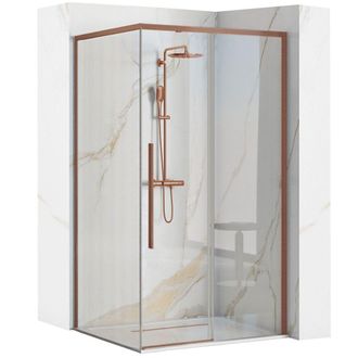 Rea Rea - Cabina De Ducha Solar 90x90 Brush Copper + Plato De Ducha Savoy Black