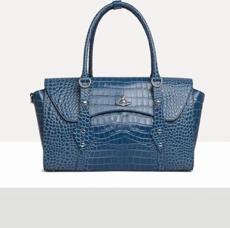 Vivienne Westwood Bettina Medium Handbag Emboss Croc Leather Blue