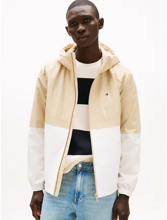 Tommy Hilfiger Mens Hooded Colorblock Ripstop Jacket - Beige - L