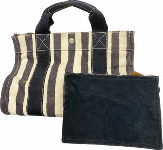 Herm&egrave;s Black White Canvas Tote Bag (Pre-Owned)