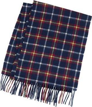 Brooks Brothers Plaid Wool & Cashmere Blend Fringe Scarf in Navy at Nordstrom Rack