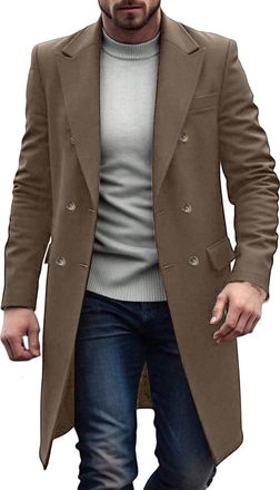 Generic Trench Coat Men Artificial Woolen Double Breasted Trench Coat Thick Business Jackets Winter Long Jacket Windbreaker Outerwear Slim Fit Thickened Peaco