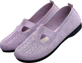 Generic Womens Flat Shoes Lightweight Comfortable Loafers Slip On Round Toe Women Footwear Casual Breathable Mesh Walking Shoes Female Low Top Flats Purple
