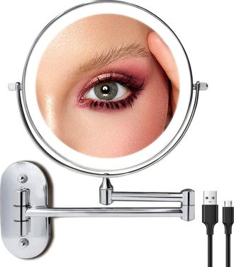 OEM Espejo De Aumento, Doble Cara, Iluminaci&oacute;n Led De 3 Colores, Brazo Articulado De 360&deg;, Montaje En Pared, Ba&ntilde;o