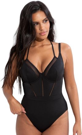 Pour Moi Womens Sydney Double Strap Underwired Swimsuit - Black Polyamide - Size 32C