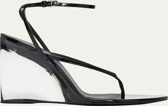 Alaia 90mm Patent Leather Wedge Sandals